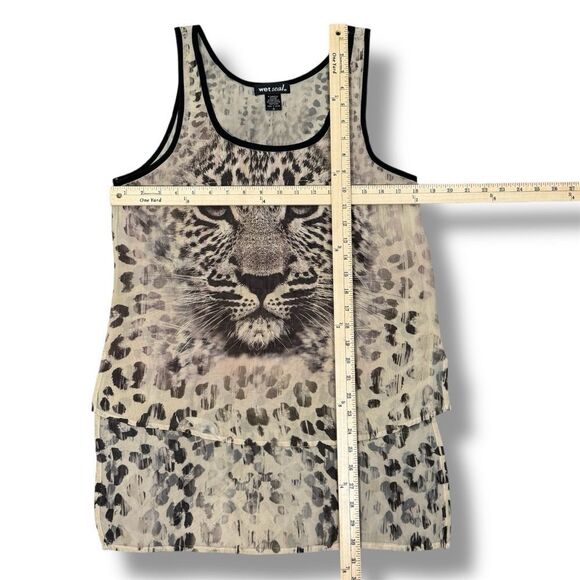 Wet Seal Leopard Face Print Sheer High Low Tank Top Shirt Tan Brown Small - Picture 9 of 10